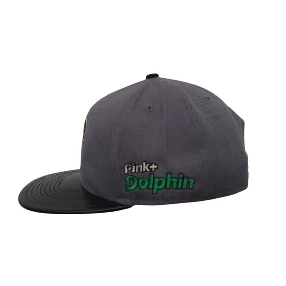 Pink + Dolphin Strapback Baseball Hat Patent Bill Embroidered P Logo Gray Black - Picture 4 of 8